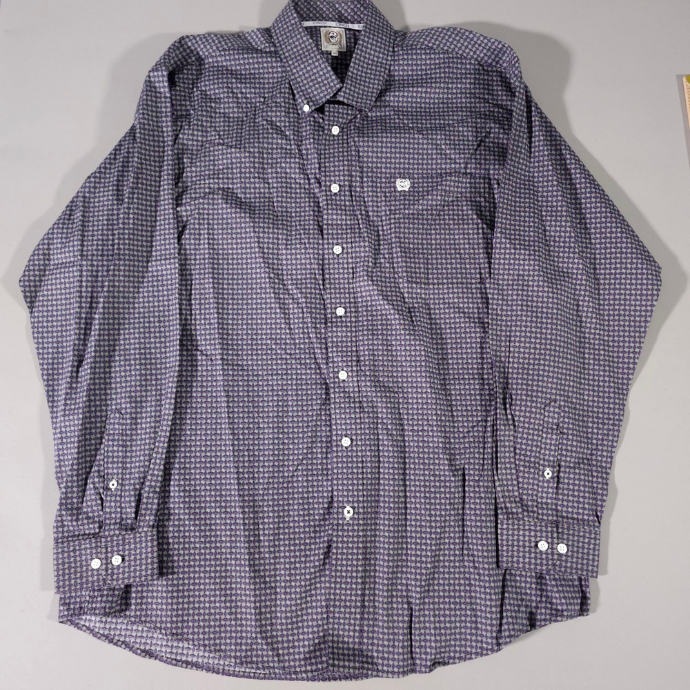 Cinch Button Down Shirt Mens XL Purple Geometric Diamond Long Sleeve Cotton